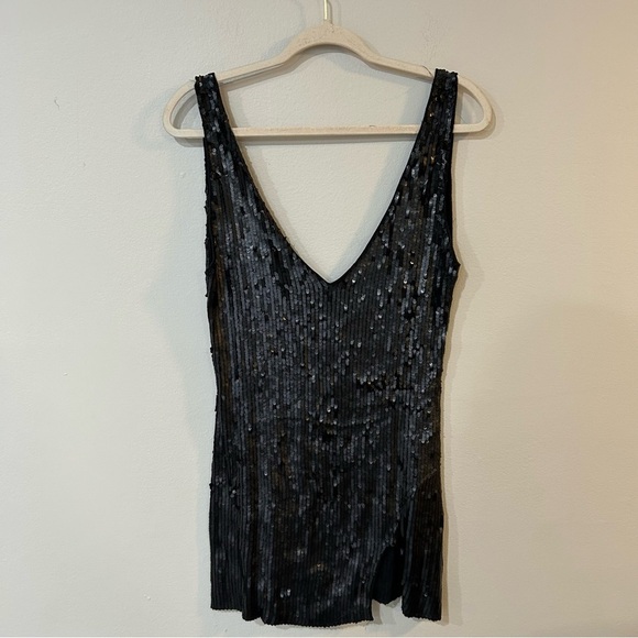 Free People Intimately Black Sequin Scoop Neck Open Back Mini Slit Dress XS - Picture 2 of 7